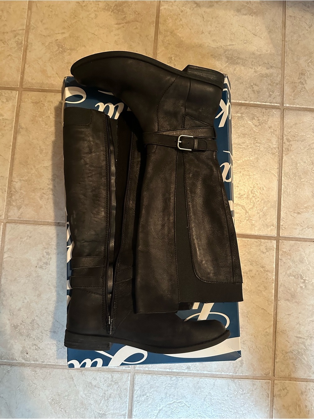 Lucky Brand Black Over-the-Knee Leather Boots with Buckle